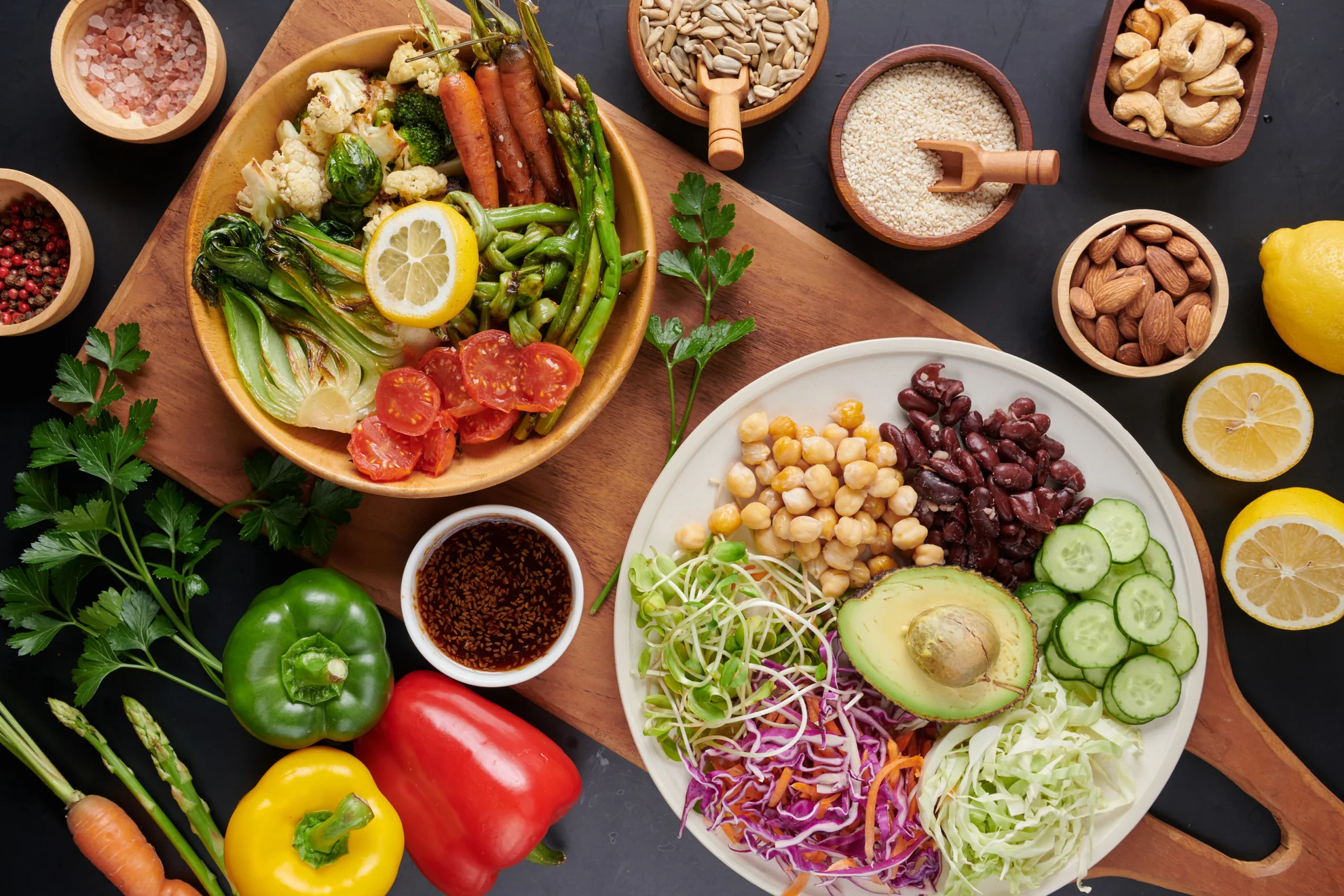 Colorful meal prep containers with vegetables